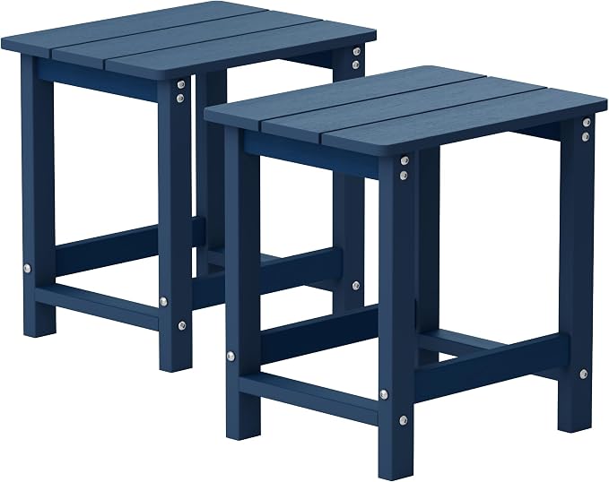MXIMU Outdoor Side Table Set of 2: Heavy-Duty Sturdy Warp Resistant Adirondack Table - Wood Grain Finish Outdoor End Tables - Easy Assembly & Low Maintenance Patio Side Table Navy