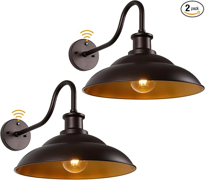 Dusk to Dawn Outdoor Barn Light Fixture, 16 Inch Dome Large Wall Sconce Farmhouse Exterior Wall Mount Light for House Garage Patio Doorway, 2 Pack