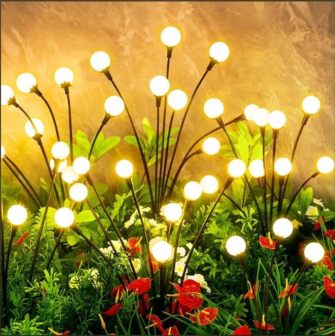 vignuto Solar Lights Outdoor Waterproof, 2 Packs 16LED, Solar Garden, Patio, Garden Decor, Patio Decor, Firefly Outdoor, Unique Gifts for Women, Gifts for Grandma