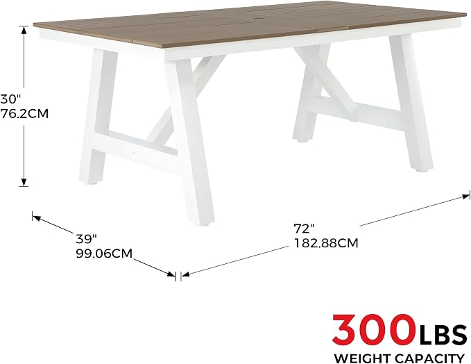 Costaelm Outdoor Dining Tables for Patio, 72" Rectangle 6-Person HDPE Dining Table with Umbrella Hole and Metal Frame for Outside, Garden, Poolside, Backyard, Porch, Balcony, Weathered Wood