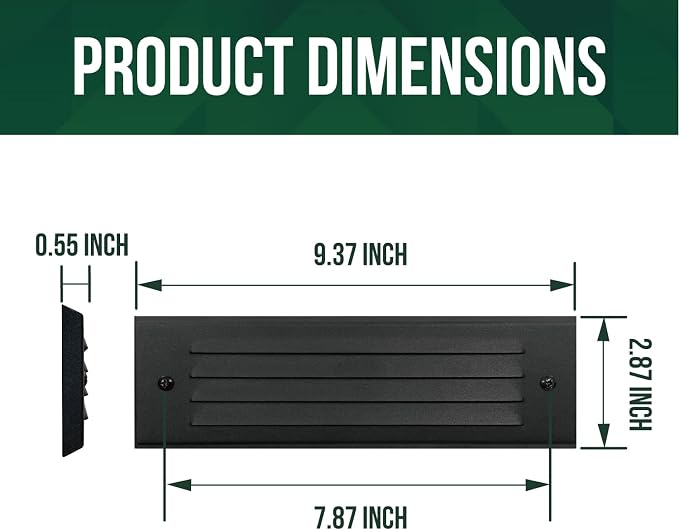 Low Voltage Lengthened LED Step Lights, 4W 12V Surface Mount Light with Horizontal Louvered Faceplate, for Steps Decks Pathway Stairs Fences, 2700K, IP65, Die-cast Aluminum, Black (6-Pack)