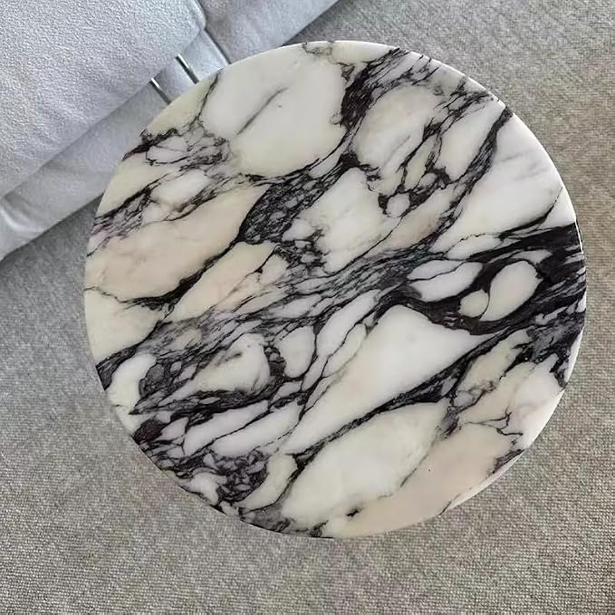 Natural Marble Top Side Table, Solid Wood Base, 16 Inches, Natural Transitional Style for The Living Room and Bedroom Storage and Display (R0MA350-white)