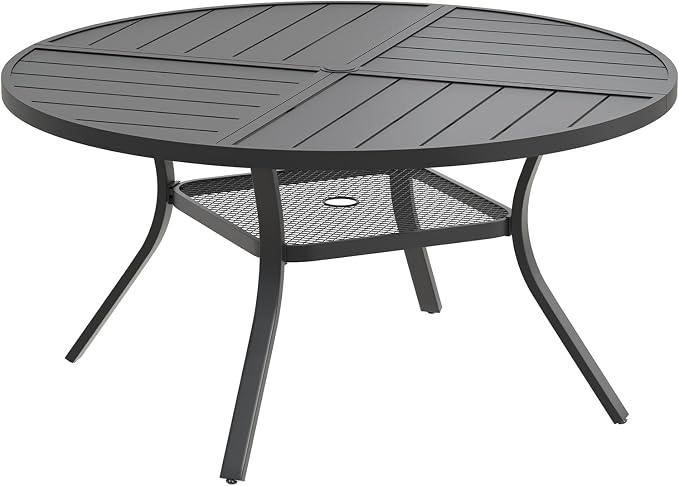 DIFY 47.2" Round Outdoor Patio Dining Table for 6, Metal Patio Table with 1.57" Adjustable Umbrella Hole, All-Weather Outdoor Furniture Table for Garden Backyard Deck, Black