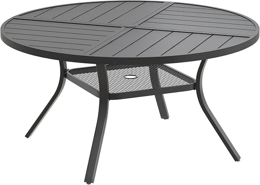 DIFY 47.2" Round Outdoor Patio Dining Table for 6, Metal Patio Table with 1.57" Adjustable Umbrella Hole, All-Weather Outdoor Furniture Table for Garden Backyard Deck, Black