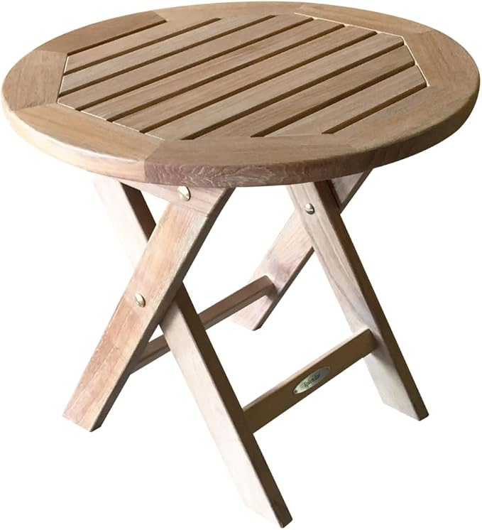 Coronado Teak Folding Side Table, Grade-A Teak Wood, for Outdoor Patios, Decks, Pools and Gardens, Small Round Foldable End Table, 19 Inch Weather-Resistant, Natural and Unfinished