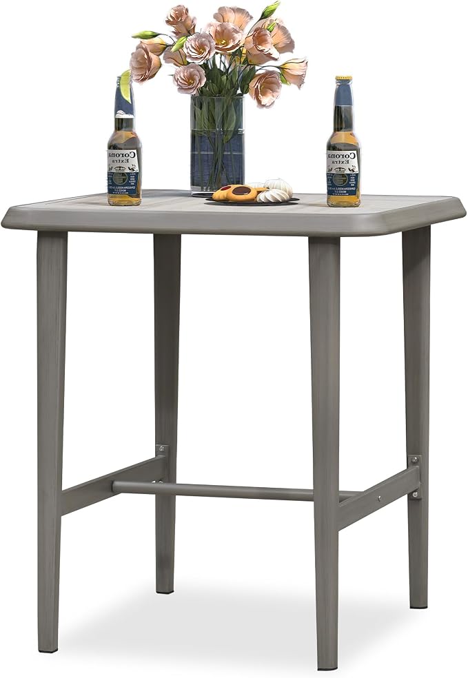 PURPLE LEAF Counter Height Table Patio Square Table Dining Coffee Kitchen Breakfast Bistro Outdoor Pub Bar Table for Garden Balcony, Light Grey