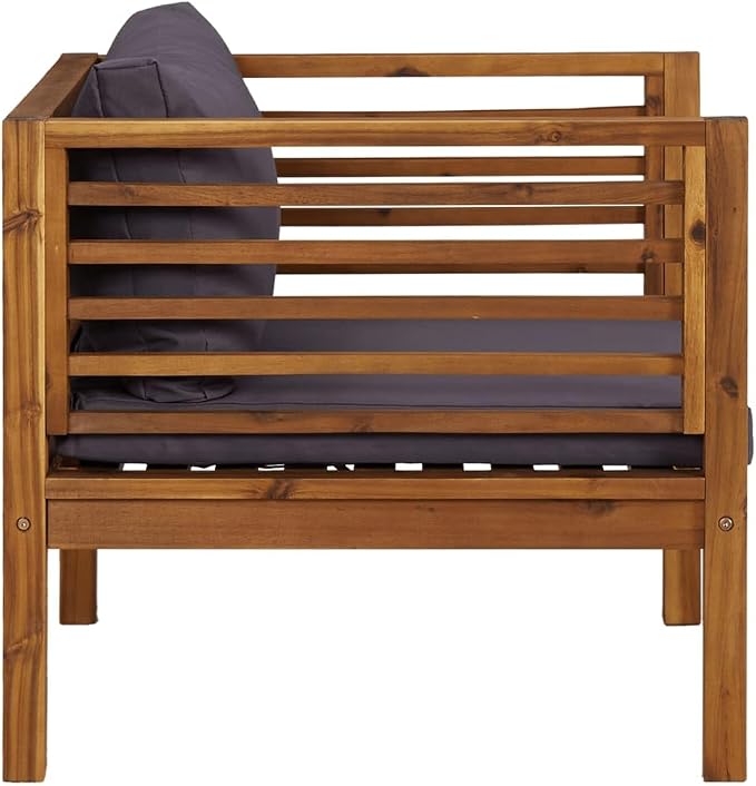 Patio Armchair with Dark Gray Cushions, Solid Acacia Wood Chair, Wooden Patio Chair Outside Chair Outdoor Dining Chair Patio Club Chair with Armrest for Porch, Deck, Backyard,-432