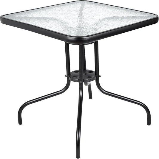 31.5" Outdoor Glass Patio Table, Square Tempered Glass Top with Metal Frame, Bistro Dining Table for Balcony, Garden, Patio, Assembly Required