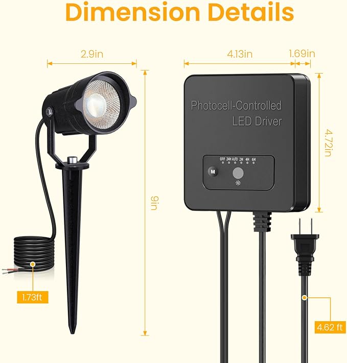 Low Voltage Landscape Lighting Kit, 3000K Spotlights Outdoor 8Pack | All-in-One Landscape Light with 150W Transformer Dusk to Dawn, 66FT Wire, IP66 Waterproof Outdoor Lights for Yard Path 12-24V