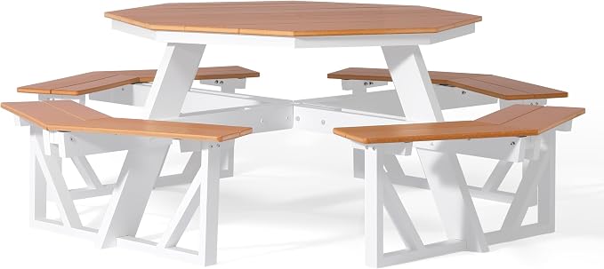 WestinTrends Outdoor 48" HDPE 8-Person Patio Octagon Picnic Table, Teak