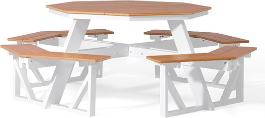 WestinTrends Outdoor 48" HDPE 8-Person Patio Octagon Picnic Table, Teak