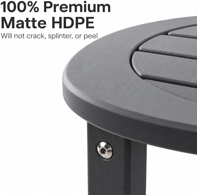 GDFStudio HDPE Outdoor Side Table, Small Patio End Table, All-Weather Round Accent Table for Porch Balcony Deck Poolside, Gray