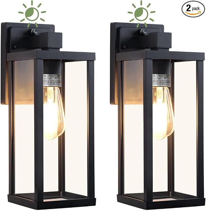 LITFIT 14'' Dusk to Dawn Outdoor Lighting, Die-Casting Aluminum Exterior Wall Sconces, Hardwired Black Outside Lighting for House, Garage, Porch,Front Door, Patio, 2-Pack, Bulbs Not Included