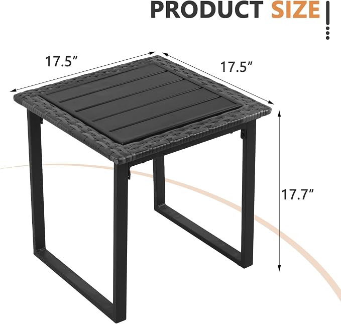 Outdoor Patio Side Tables Set of 2, 2PCS PE Wicker Outside Coffee Table for Porch, Yard, Balcony, Black Frame Patio End Table
