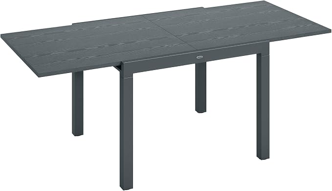 Outsunny Extendable Outdoor Dining Table, 41"- 83" Aluminum Frame Patio Table with Wood Effect Steel Top, Rectangle Expandable for 6-8, Dark Gray