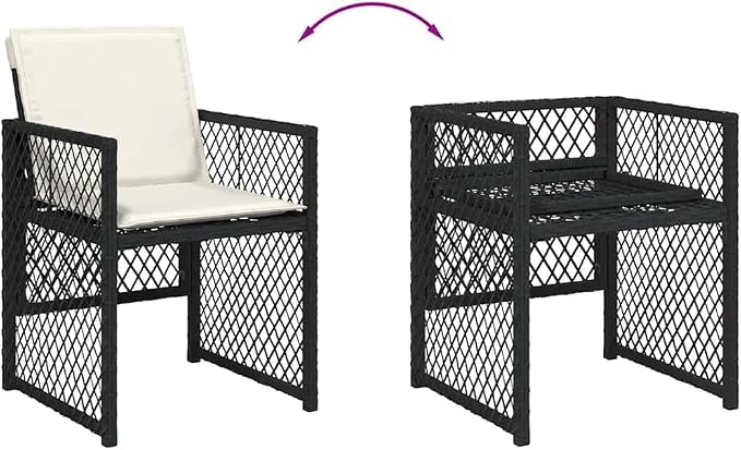 9 Piece Outdoor Dining Set with Rectangular Solid Acacia Wood Table, Black PE Rattan High-Back Chairs and Stools, Removable Cushions for Patio Garden