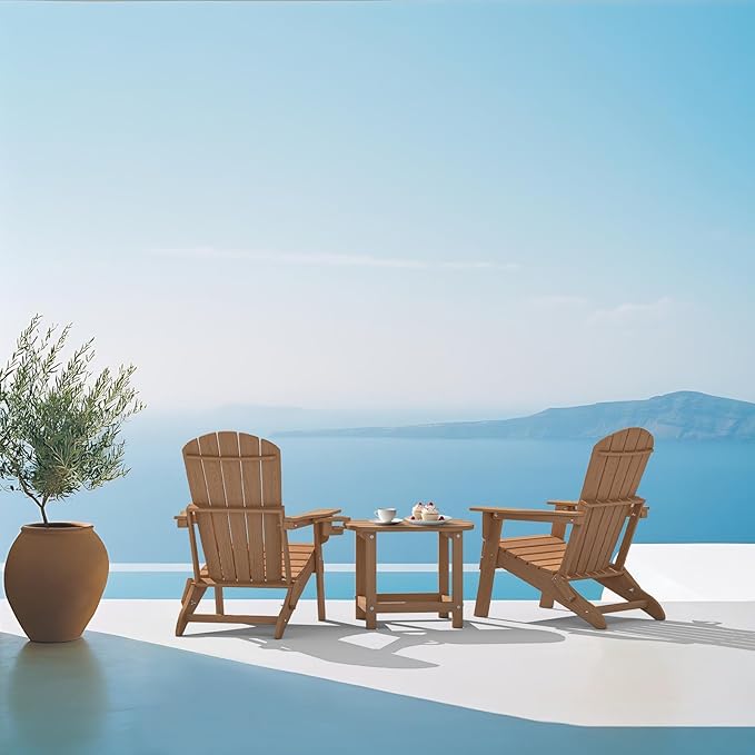 Plawdlik Adirondack Side Table, Wooden Textured,Hdpe Outdoor Weather Resistant Set for Patio, Garden, Porch, Pool, Backyard & Light Blue