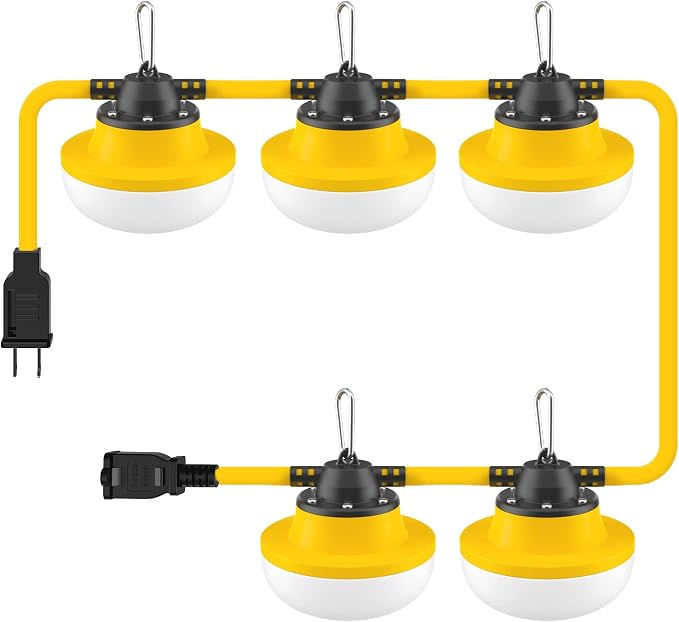 New Upgrade 50FT Construction String Lights LED Industrial Grade | Best for Construction Sites,Renovation, Walkways,Patio,Mine cave,Outdoor Lighting Solutions Use,Free for Climbing Hook 2Prong