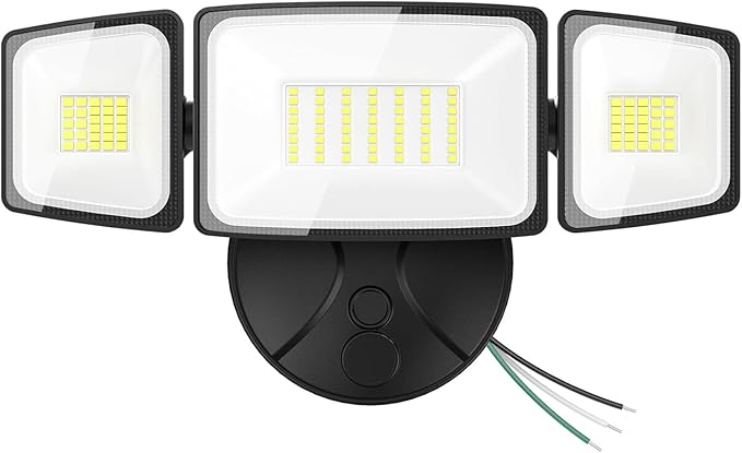 Onforu 75W Flood Lights Outdoor, 7000LM Brightness Security Lights Switch Controlled, 3 Adjustable Heads, IP65 Waterproof, 6500K Wall Mount Exterior LED Flood Light