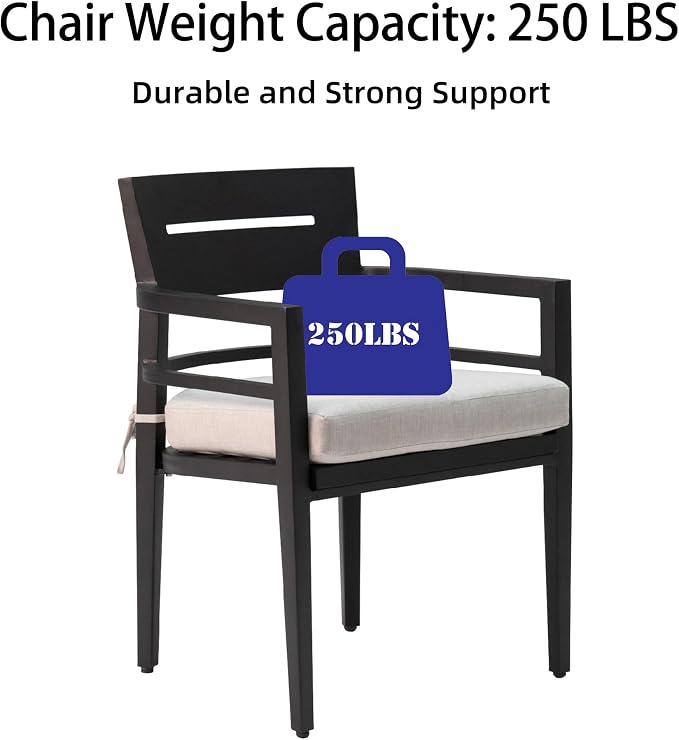 7-Piece Outdoor Patio Aluminum Furniture Set 6-Seat Dining Set with 4 Chairs and 2 Swivel Rockers Rectangle Table with Umbrella Hole Ember Black 70”L x 40”W x 28.7”H