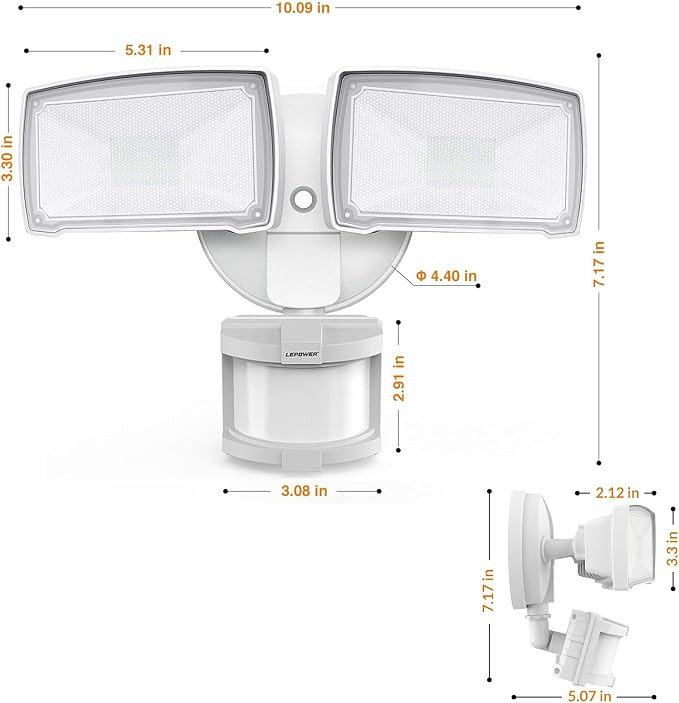 LEPOWER Hardwired LED Security Lights Motion Sensor Outdoor, 40W 4000LM | 5500K Daylight, 72 FT Range & 180° Detection, Easy to Install, IP65 Waterproof, 2 Head Flood Light for Garage, Yard, Porch
