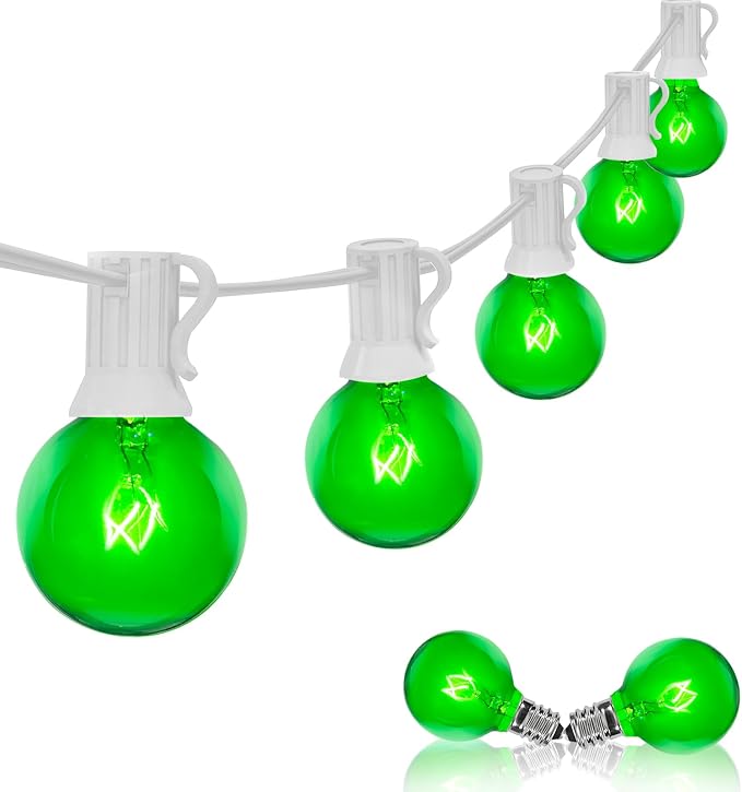 G40 Green St. Patrick’s Day Globe String Lights, 25Ft Outdoor St. Patrick’s Day Decorations Lights with 27 Green Incandescent Bulbs, Hanging Patio Lights Waterproof for Christmas Wedding Party Garden