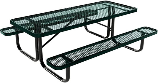 COATEDOUTDOORFURNITURE Heavy-Duty Portable Outdoor Kids Table, Expanded Metal Kids Picnic Table, Commercial-Grade Picnic Table, Made in America (6ft Rectangular, Childrens, Dark Green)