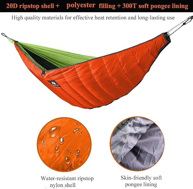 AYAMAYA Green+ Orange Single Hammock Hammock Underquilt