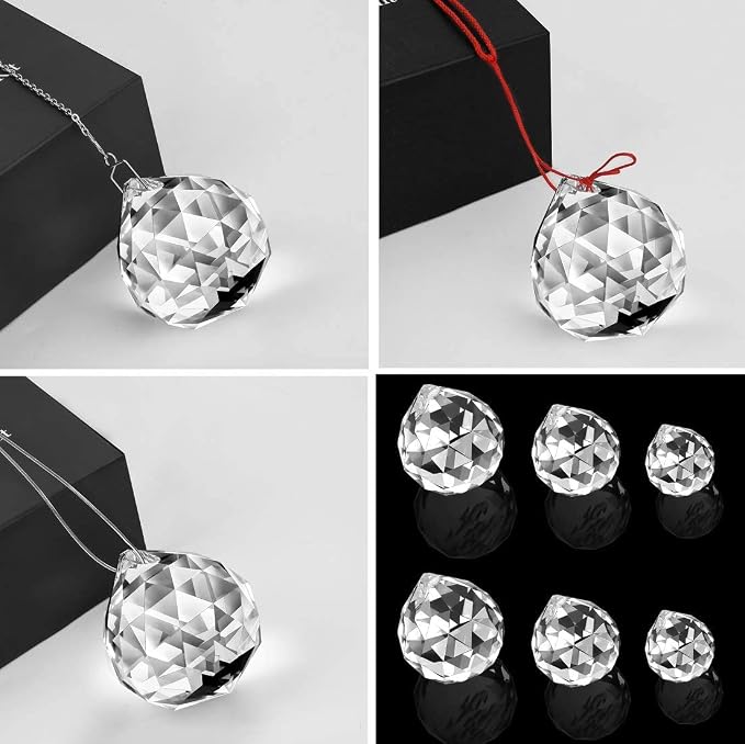 MerryNine Clear Crystal Sun Catcher Suncatcher Prism Ball with Metal Chains | 6 Pack, 1.2"/30mm, 1.6"/40mm, 2"/50mm, Rainbow Pendant Maker, for Feng Shui, Home Room Decor, Indoor Windows, for Gift, DIY