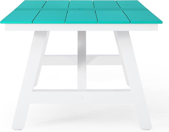 WestinTrends Cape May 90" HDPE Rectangle Outdoor Patio Dining Table with Umbrella Hole and Metal Frame, Turquoise