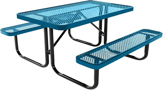 COATEDOUTDOORFURNITURE Heavy-Duty Portable Outdoor Kids Table, Expanded Metal Kids Picnic Table, Commercial-Grade Picnic Table, Made in America (4ft Rectangular, Childrens, Light Blue)