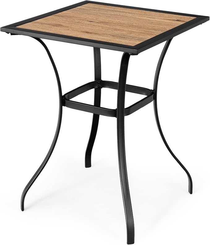 Tangkula 28 Inches Patio Bar Table, Outdoor Steel Square Bar Table with Reinforced Steel Structure, Curved Legs & Non-Slip Footpads, Outside Bistro Bar Table for Poolside, Patio, Backyard