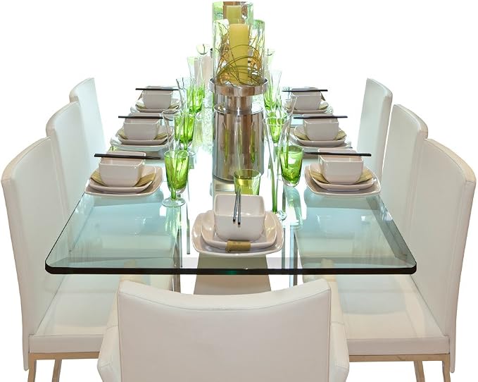 Dulles Glass 30X60 inch Rectangular Glass Table Top - Tempered - 3/8" Thick Glass Surface, Safe Beveled Edge, Radius Corners, Multipurpose for Dining Table, Patio, Coffee and End Table