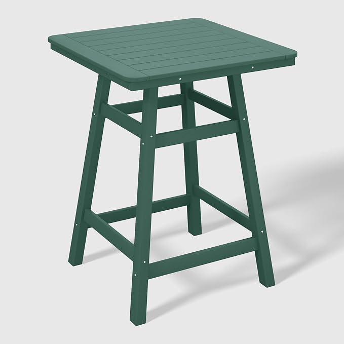 WestinTrends Malibu Square Outdoor Patio Counter High Bistro Bar Table with Umbrella Hole 37" Tall, Dark Green