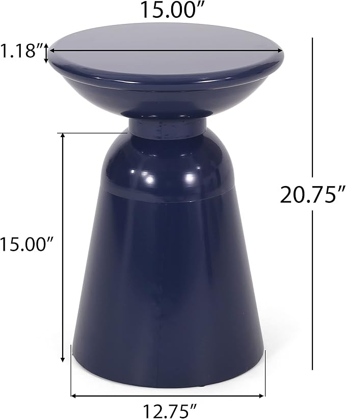 Merax Iron Patio Side Table 15"x21" Modern Art Design Weather Resistant End Table for Indoor Outdoor Patio Backyard Pool (Navy Blue)