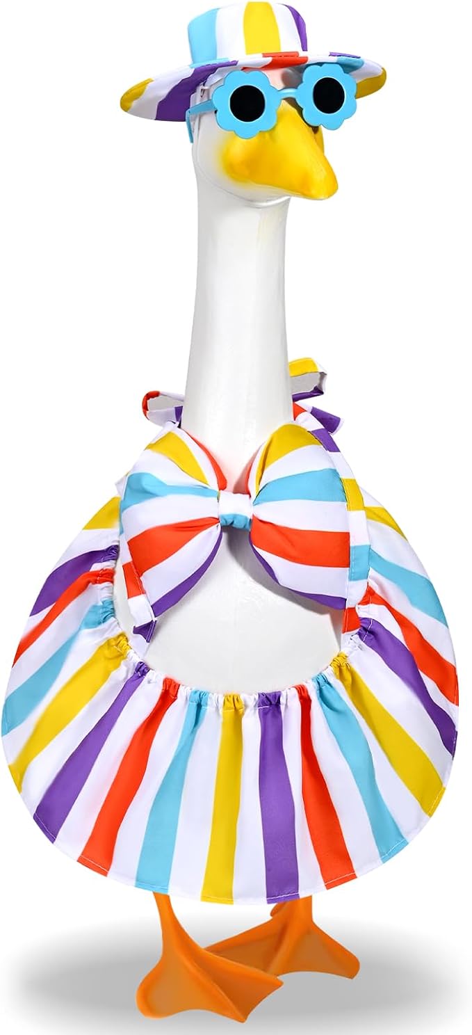 JcHrmers Summer Bikini Goose Outfit Porch Goose Beach Swimsuit Outfits for 23 Inch Geese Statues Lawn Stripes Bathing Suit Goose Clothes for Outdoor Garden Yard Decor (Striped)
