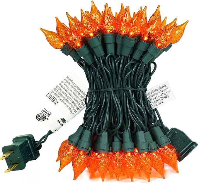 Orange Halloween String Lights 19ft, 70 LEDs C5 Christmas Lights for Indoor and Outdoor Use, ETL Certified Perfect for Halloween, Thanksgiving, and Christmas Decor