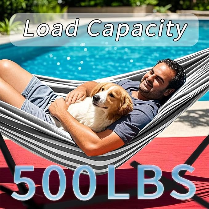 ANAGOO Double Hammock, Heavy Duty Portable, 500 lb Weight Capacity, Perfect for Both Indoors and Outdoors, 2 Person Hammock with Carrying Bag, Black White
