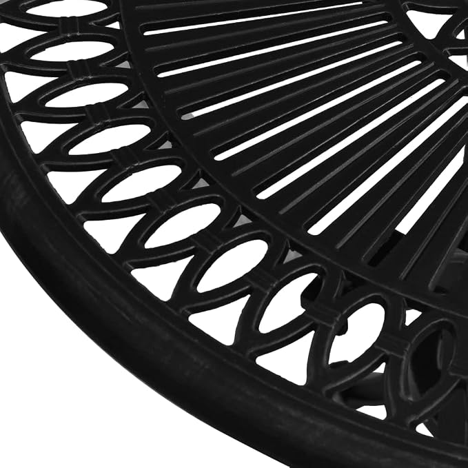 24.4" Square Cast Aluminum Garden Table Black Geometric Pattern Outdoor Side Table for Patio Balcony Dining or Coffee, Matte Finish Compact 4-Person Bistro Furniture