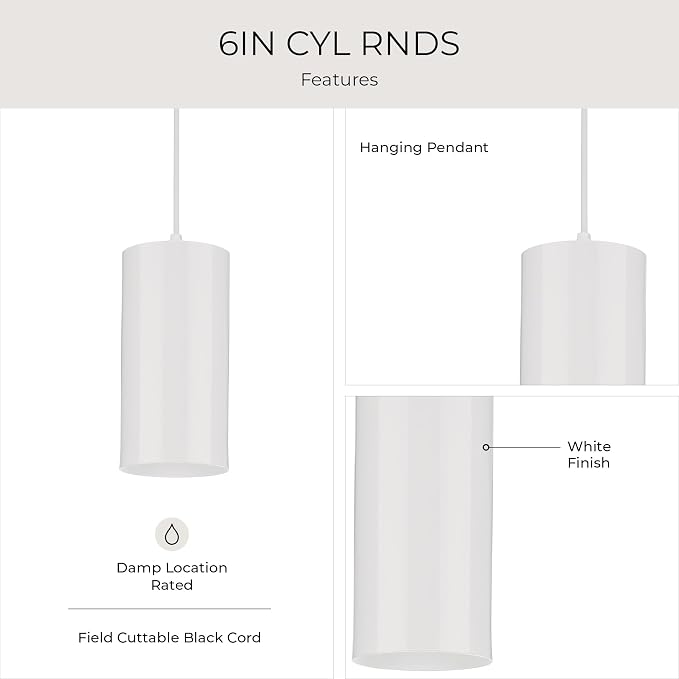 Progress Lighting 1-Light Modern Outdoor Hanging Pendant Light, 6-Inch, Cylinder Collection, Indoor & Outdoor, White (P500356-030)