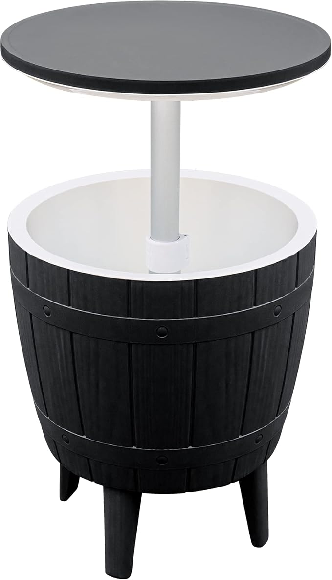 Devoko Outdoor Patio Furniture 10 Gallon Cooler Bar Table 3 in 1 Resin Patio Beer and Wine Ice Bucket Cocktail Table for Party, Pool, Deck (Black)