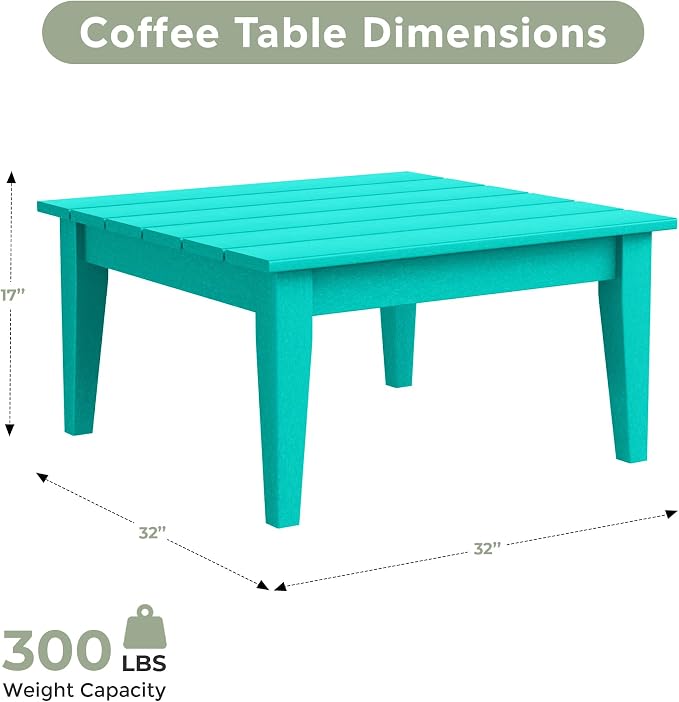 WestinTrends Ashore Outdoor Coffee Table, 32 Inch All Weather Poly Lumber Adirondack Patio Coffee Table Square Low Table, Turquoise