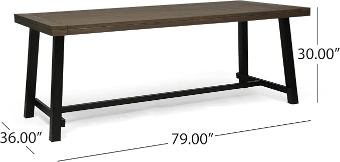 Merax 79" Rectangular Outdoor Dining Table Acacia Wood Tabletop and Black Metal Leg, Modern Industrial Style Patio Dining Table