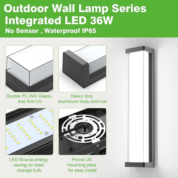10%-100% Dimming LED Modern Outdoor Wall Light, 23.6in 6000K Dimmable Porch & Patio Wall Light Fixture,Black Aluminum&Dual PC Wall Lights Suitable for Garage Living Room Courtyard House(6000K)