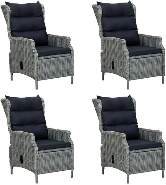 BOWERY HILL 5-Piece Weather-Resistant Patio Dining Set, Light Gray Rattan Chairs and Black Acacia Wood Table, Adjustable Reclining Seats, Removable Cushions, Modern Garden or Backyard Outdoor