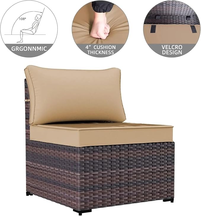 7 Pieces Outdoor Patio Furniture Sets Wicker Conversation Set Sectional Sofa Includes 6 All-Weather High Back Deep Seat PE Outdoor Sectional