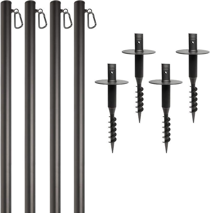 EXCELLO GLOBAL PRODUCTS Premium String Light Poles - 4 Pack - Extends to 10 Feet – Yard Mount (Grass/Dirt) | Yard Mount, Grass/Dirt