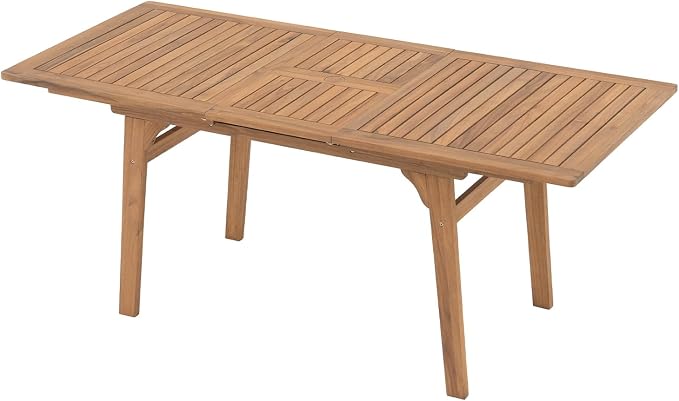 OC Orange-Casual Outdoor Acacia Wood Expandable Table for 6-8, Wooden Rectangular Table with Umbrella Hole and Slat Design, for Patio, Deck, Porch, Backyard, Natural