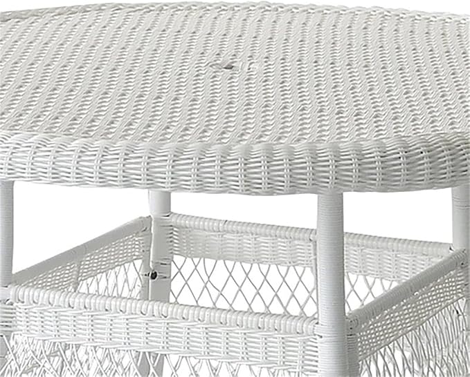 Pemberly Row Traditional Wicker/Rattan Round Patio Dining Table, 44.5 Inch, All-Weather Resin Wicker and Steel Frame, White Finish, Durable Outdoor Deck or Poolside Table, Light Assembly Required