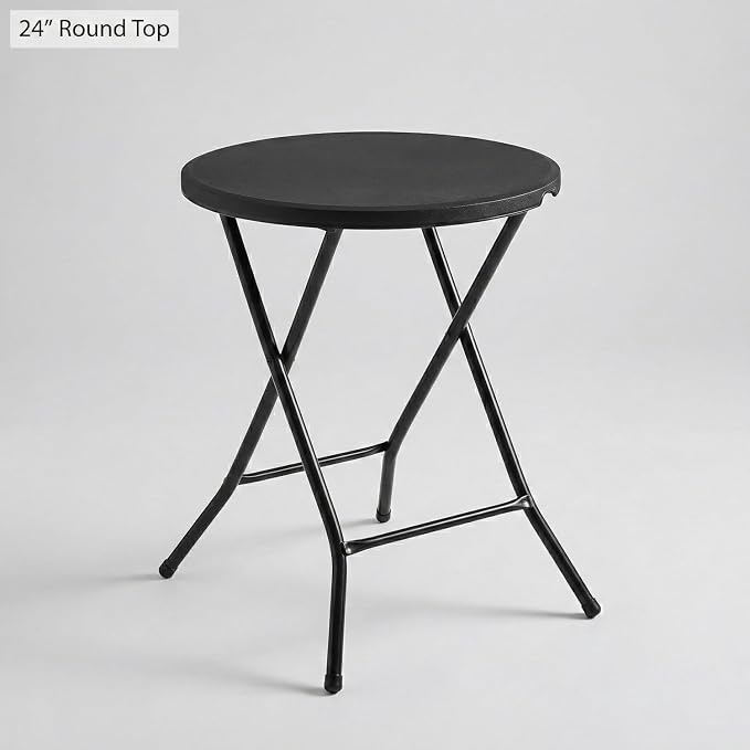 24 Inch Round Folding Bistro Table, Black Indoor/Outdoor Portable Patio Table, 29" Height, Fold-Flat Metal Legs, Small Space Accent Table for Balcony, Porch, Dorm, Apartment